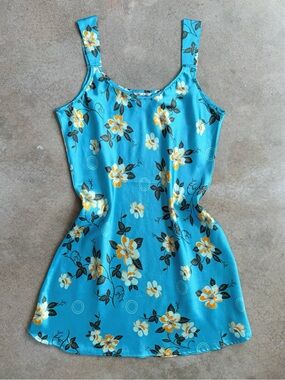 Winlar Blue Floral Satin Slip Dress